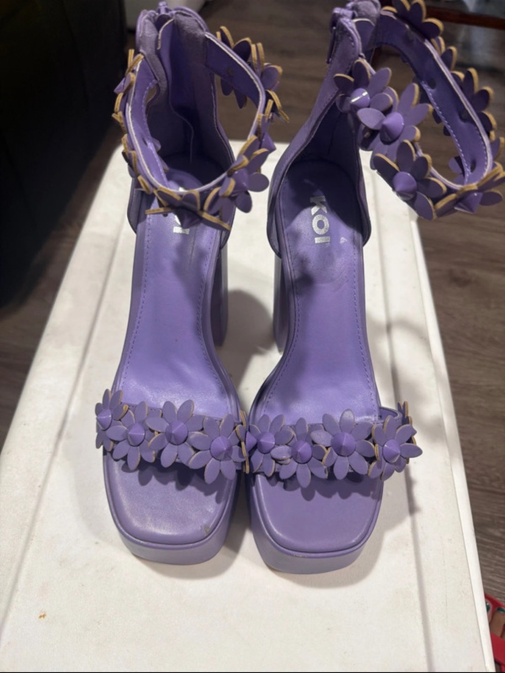 koi Lavender Floral Ankle-Strap Block Heel Sandals